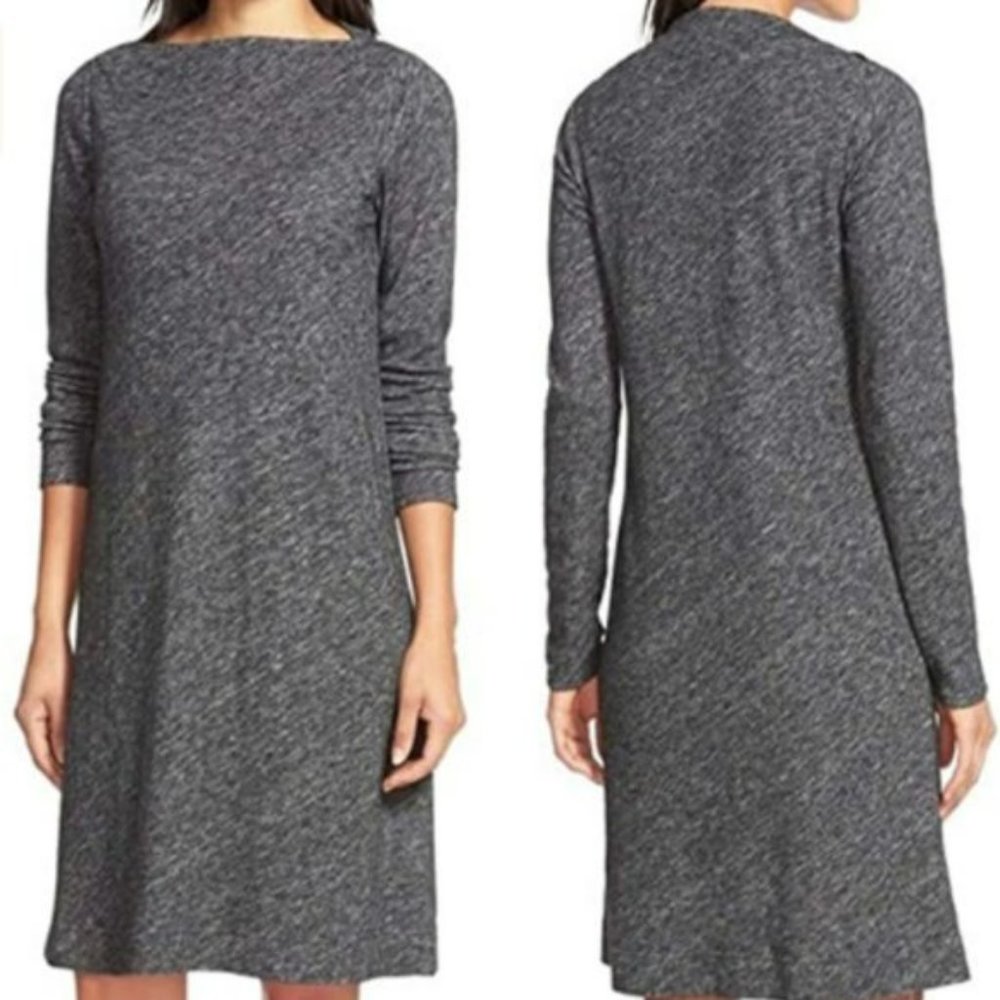 Eileen Fisher Organic Cotton/Wool Charcoal Bateau Neck Dress
